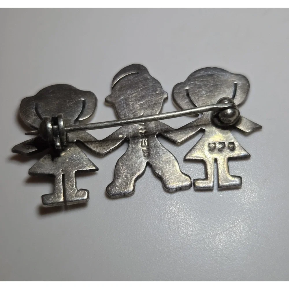 Vintage Mexican Sterling Silver 3 Children Brooch‎ 2 Girls 1 Boy